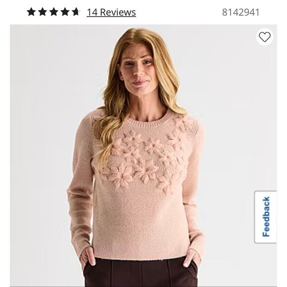 NWT LIZ CLAIBORNE Women’s Sweater XXL Rose Quartz Pink Floral Knit Pullover Cozy - Picture 11 of 15